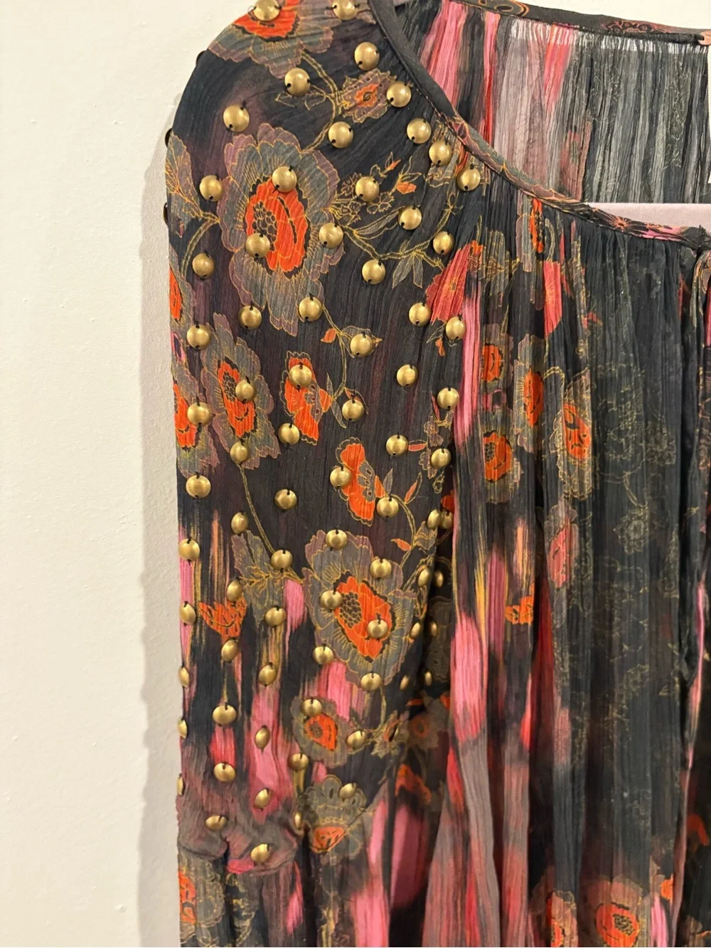 Free People Beaded Shoulder Boho Top XL Flowy Tunic - Picture 3 of 7